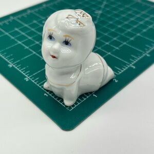 Vintage minature porcelain crawling baby girl 2" "Piano Baby" handpainted 1950s